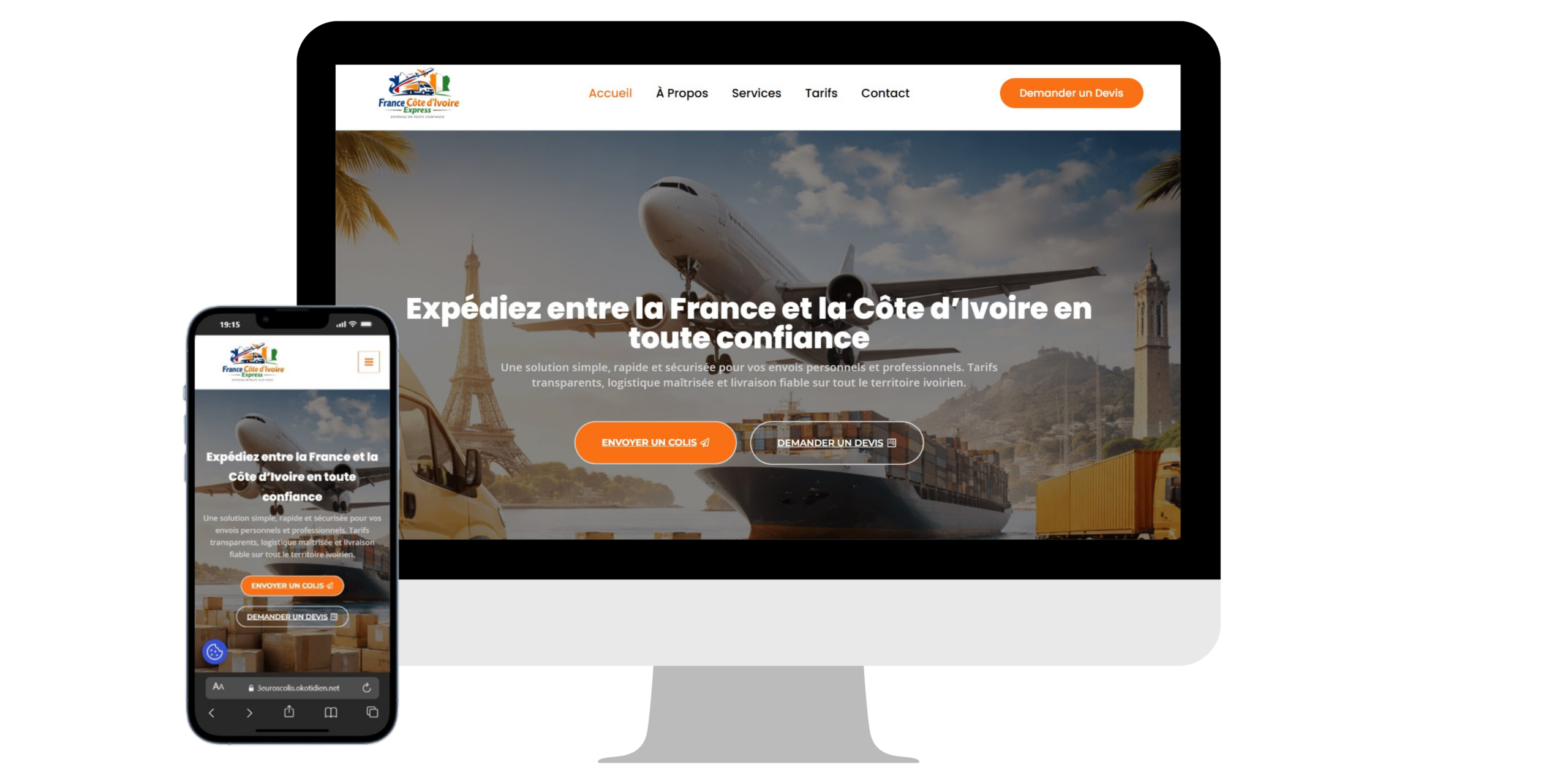 Site web logistique et transport réalisé par SineDev — agence digitale Abidjan Côte d'Ivoire
