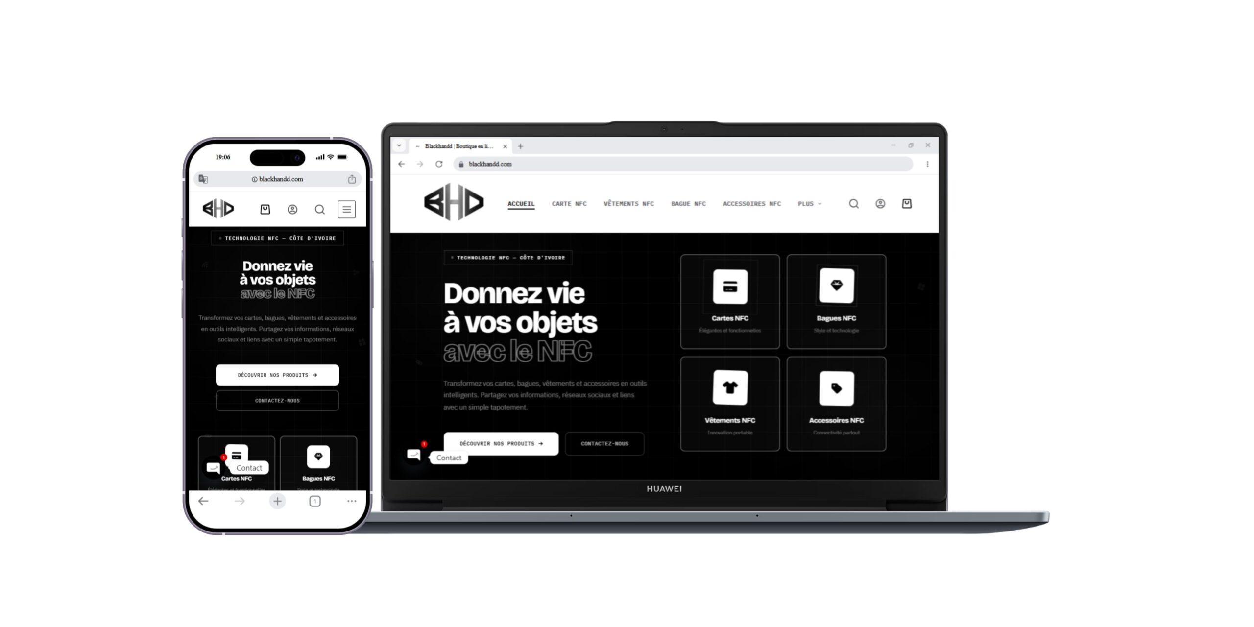 Site e-commerce boutique NFC Abidjan réalisé par SineDev — cartes NFC professionnelles Côte d'Ivoire